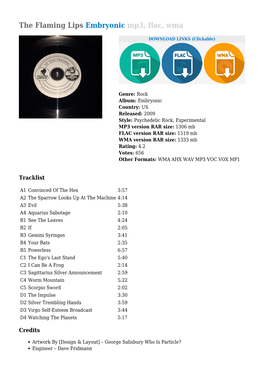 The Flaming Lips Embryonic Mp3, Flac, Wma