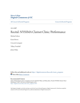 Recital: NYSSMA Clarinet Clinic/Performance Michael Galvan