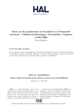 Villedieu-La-Montagne, Gourchelles, Criquiers (1168-1306) Pierre Bauduin