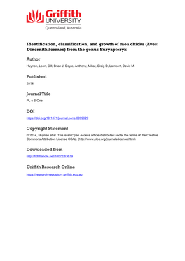 Identification, Classification, and Growth of Moa Chicks (Aves: Dinornithiformes) from the Genus Euryapteryx