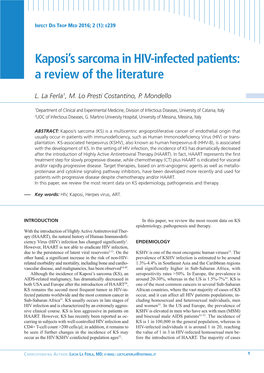 Kaposi's Sarcoma in HIV-Infected Patients: a Review of the Literature-E239