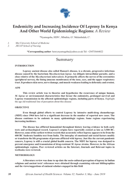 Endemicity and Increasing Incidence of Leprosy in Kenya and Other World Epidemiologic Regions: a Review