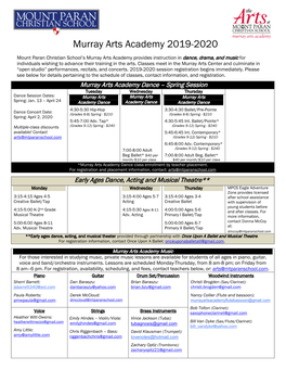 Murray Arts Academy 2019-2020