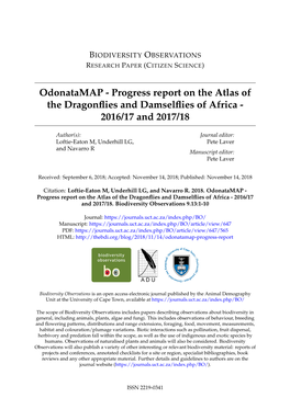 Progress Report on the Atlas of the Dragonflies and Damselflies of Africa