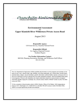 Environmental Assessment Upper Kiamichi River Wilderness Private