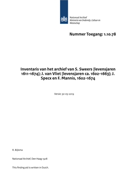 1.10.78 Inventaris Van Het Archief Van S. Sweers