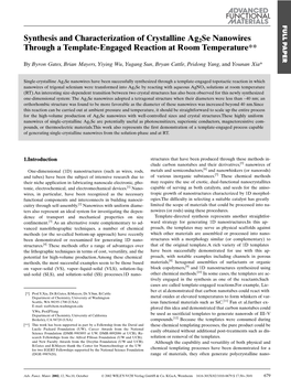 Synthesis and Characterization of Crystalline Ag2se Nanowires Through a Template-Engaged Reaction at Room Temperature**