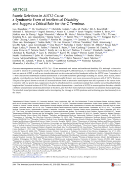 Exonic Deletions in AUTS2 Cause a Syndromic Form of Intellectual Disability and Suggest a Critical Role for the C Terminus