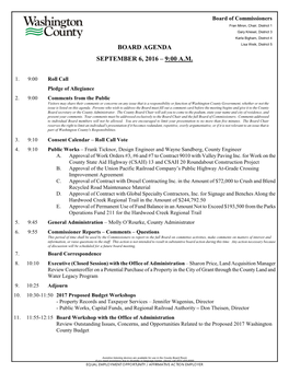 Board Agenda September 6, 2016 – 9:00 Am