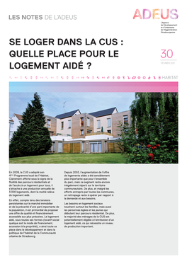 Se Loger Dans La Cus : Quelle Place Pour Le 30 Logement Aidé ? Février 2011