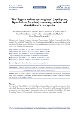The “Taygetis Ypthima Species Group” (Lepidoptera, Nymphalidae, Satyrinae): Taxonomy, Variation and Description of a New Species