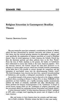 Religious Syncretism in Contemporary Brazilian Theatre