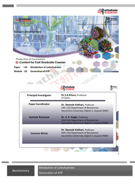 Biochemistry Generation of ATP