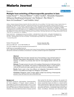 Multiple Host-Switching of Haemosporidia Parasites in Bats