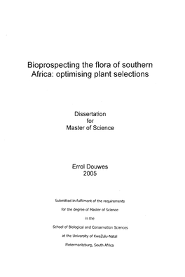 Bioprospecting the Flora of Southern Africa: Optimising Plant Selections