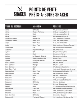 Points De Vente Prêts-À-Boire Shaker