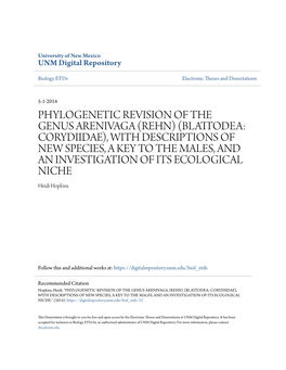 Phylogenetic Revision of the Genus Arenivaga (Rehn