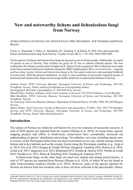 New and Noteworthy Lichens and Lichenicolous Fungi from Norway