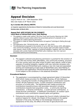 Appeal Decision Inquiry Held on 1St - 10Th December 2020 Site Visit Made on 8Th March 2021