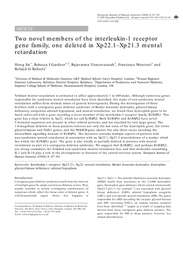 Two Novel Members of the Interleukin-1 Receptor Gene Family, One Deleted in Xp22.1–Xp21.3 Mental Retardation