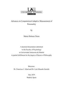 Advances in Computerized Adaptive Measurement of Personality By