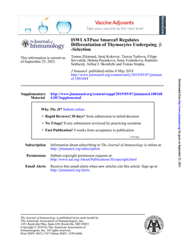 ISWI Atpase Smarca5 Regulates Differentiation of Thymocytes Undergoing Β -Selection