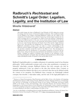 Radbruch's Rechtsstaat and Schmitt's Legal Order