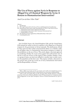 The Use of Force Against Syria in Response to Alleged Use of Chemical Weapons by Syria: a Return to Humanitarian Intervention?