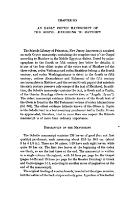 An Early Coptic Manuscript of the Gospel According to Matthew