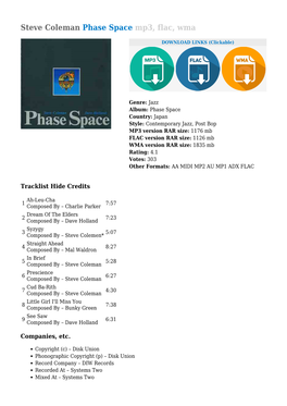 Steve Coleman Phase Space Mp3, Flac, Wma