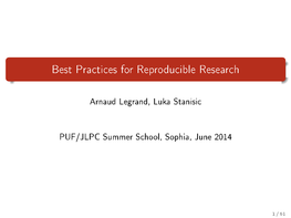 Best Practices for Reproducible Research