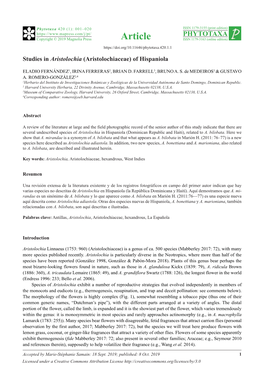 Studies in Aristolochia (Aristolochiaceae) of Hispaniola