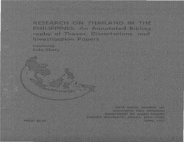 Research on Thailand in the Philippines: an Annotated Bibliography of Theses, Dissertations, and Investigation Papers