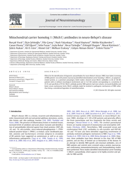 Mitochondrial Carrier Homolog 1 (Mtch1) Antibodies in Neuro-Behçet's Disease