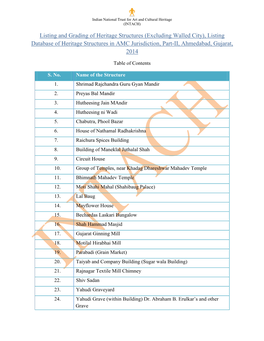 Listing and Grading of Heritage Structures (Excluding Walled City), Listing Database of Heritage Structures in AMC Jurisdiction, Part-II, Ahmedabad, Gujarat, 2014