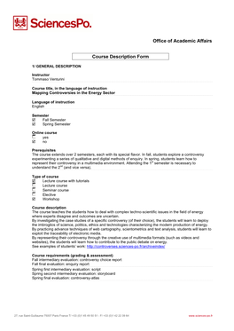 Office of Academic Affairs Course Description Form