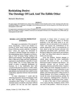 Rethinking Desire: the Ontology of Lack and the Edible Other