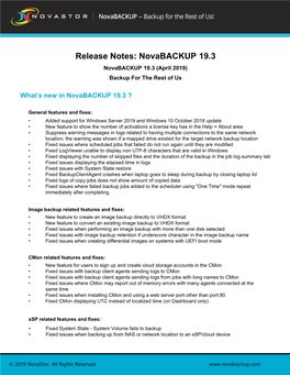 Release Notes: Novabackup 19.3 Novabackup 19.3 (April 2019) Backup for the Rest of Us