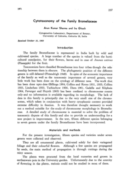 Cytotaxonomy of the Family Bromeliaceae Arun Kumar Sharma