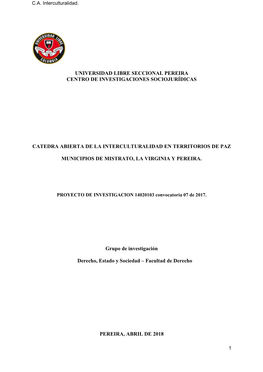 Universidad Libre Seccional Pereira Centro De Investigaciones Sociojurídicas