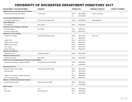 University of Rochester Department Directory 2017