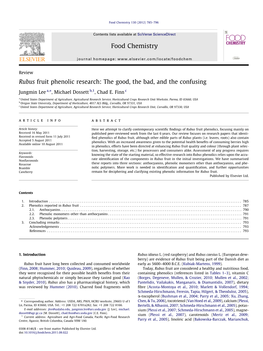 Rubus Fruit Phenolic Research: the Good, the Bad, and the Confusing ⇑ Jungmin Lee A, , Michael Dossett B,1, Chad E