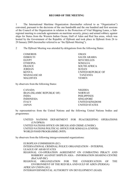 Djibouti Code of Conduct and Record of the Meeting