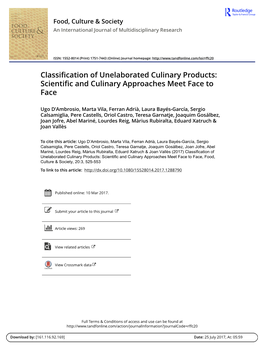 Classification of Unelaborated Culinary Products: Scientific and Culinary Approaches Meet Face to Face