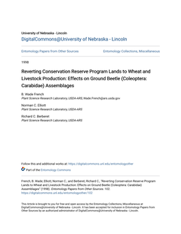 Reverting Conservation Reserve Program Lands to Wheat and Livestock Production: Effects on Ground Beetle (Coleoptera: Carabidae) Assemblages