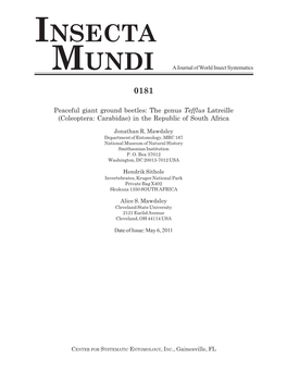 INSECTA MUNDI a Journal of World Insect Systematics