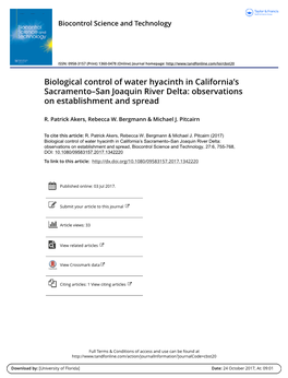 Biological Control of Water Hyacinth in California's Sacramento–San