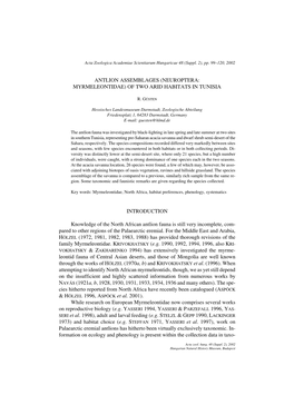 Neuroptera: Myrmeleontidae) of Two Arid Habitats in Tunisia