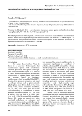 Aureobasidium Iranianum, a New Species on Bamboo from Iran