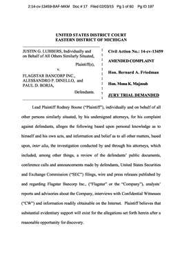 Justin G. Lubbers, Et Al. V. Flagstar Bancorp, Inc., Et Al. 14-CV-13459